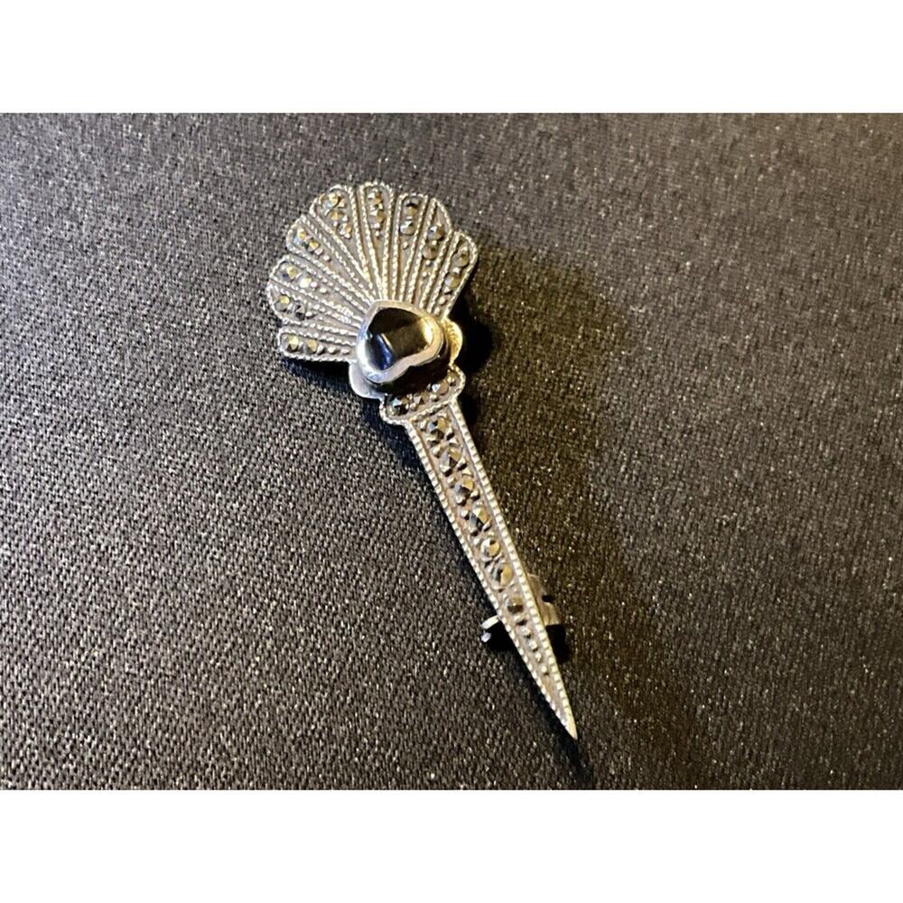 925 Marcasite and Onyx MCM Brooch